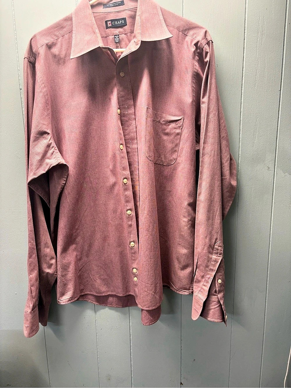 Chaps Houndstooth Button Down in Pink Large